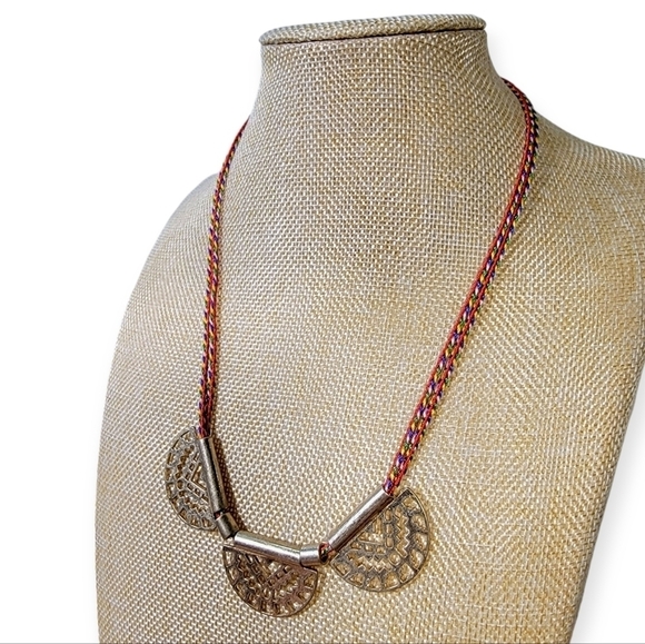 Old Navy Multi color braided necklace with Gold / Brass Tone Half Moon Pendant - Picture 1 of 16